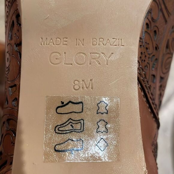 Brighton Glory Brown Leather Ankle Boots Womens Size 8M Boho Laser Cut Floral - Picture 2 of 10